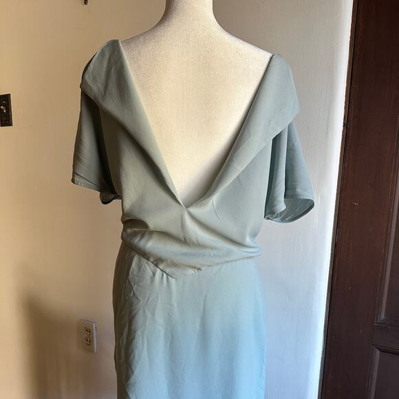 MAX AZRIA | Light Green Draped Cocktail Dress - Open Back Grecian| Size M - Picture 4 of 5